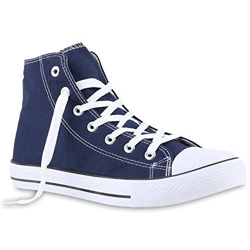 stiefelparadies Herren Schuhe Sneakers High Top Sportschuhe Freizeit Schnürer Stoffschuhe 140043 Dunkelblau Cabanas 37 Flandell