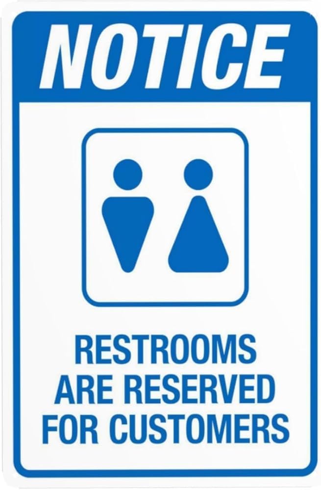 Restrooms Are Reserved For Customers With Graphic Warning Sign Restroom Security Metal Signs For Business Home Outdoor Indoor Garage Street Wall Safety Caution Decor Gift For Women Men 8x12 Inch