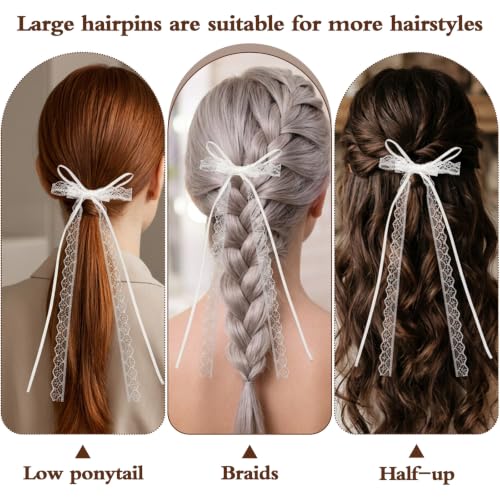 Pinzas para el cabello con moño blanco de encaje 2 piezas miniatura 3