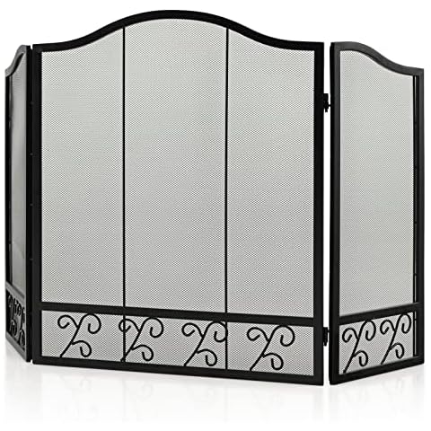 GiantexUK Folding Fire Guard with Mesh Design Cover