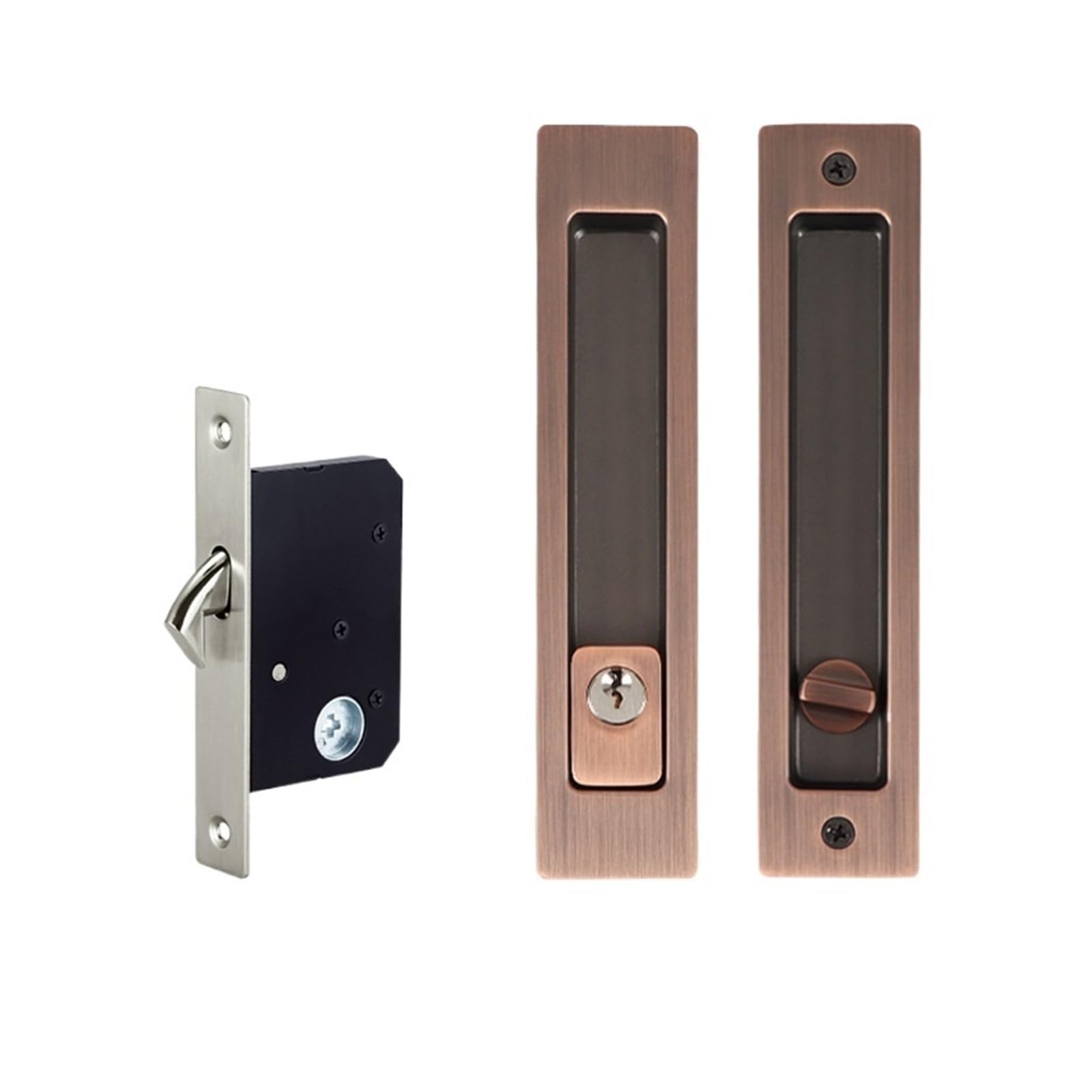 DFHEsdfD Door Handles, Keyed Patio Sliding Set Invisible Recessed Handle Latch Pocket for Barn Wood Furniture Hardware Door(Red Bronze)