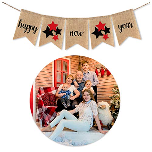 Banner de ano novo Amosfun Happy New Year Banner com design de estrela guirlanda de decoração de fes