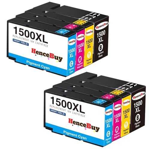 HenceBuy 1500XL - Cartuchos de tinta compatibles para Canon PGI-1500 PGI-1500XL PGI 1500 XL para Maxify MB2150 MB2750 MB2050 MB2350 MB2000 MB2155 MB2300 MB2755 (2 Negro, 2 año, 2 Mégen. ta, 2