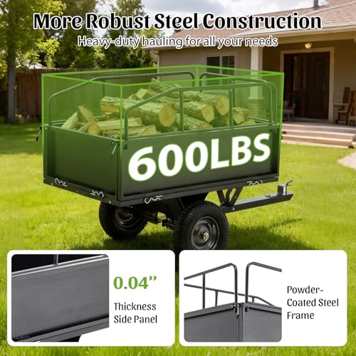 Carretilla Volteo 600 lbs Capacidad 17 Pies Cúbicos – Carro de Remolque para ATV, Tractor de Césped, Jardín con Neumáticos de 15" – Volteo de Control Dual, Construcción Resistente a Óxido, Negro miniatura 5