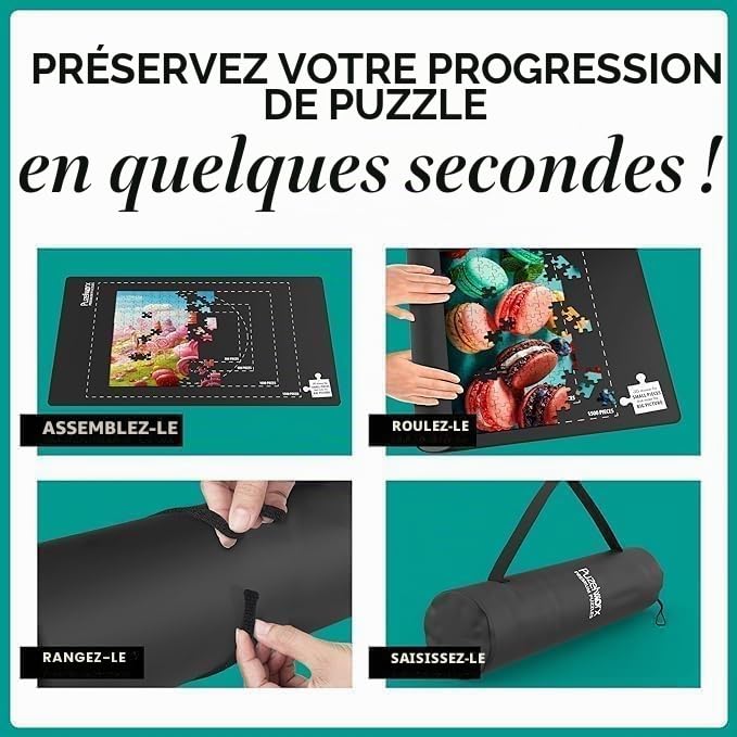 Puzelworx Tapis de Puzzle Enroulable pour Puzzles – 1500 pièces de Protection, économiseur, Organiseur, Fond en Caoutchouc antidérapant, Tube à Rouler en Mousse, Dessus en Polyester avec Sac de