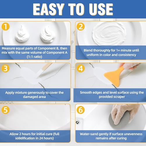Badewannen Reparaturset, All-in-One Wasserdichtes Kit für Risse, Kratzer & Löcher an Keramik, Fliesen, Emaille, 4 Grundfarben, Heißwasserbeständig, Dauerhafte Reparatur inkl (1 pack)