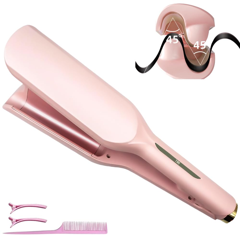 Fer a Onduler Cheveux, 32mm Boucleur a Cheveux, Fer à Onduler, Fer a Gaufrer les Cheveux, Fer a Friser Boucler avec 5 Températures Réglables, Boucleur Wavy pour Tous les Types de Cheveux (Rose)