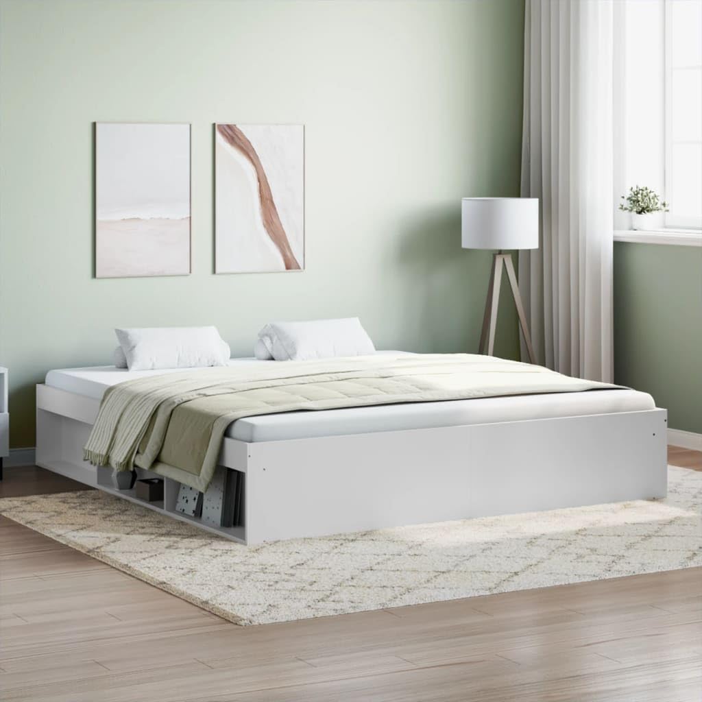 White Super King Size Bed Frame 180x200 cm Modern Platform Bed for Adults and Teenagers Bedroom Furniture for Dorm or Guest Room