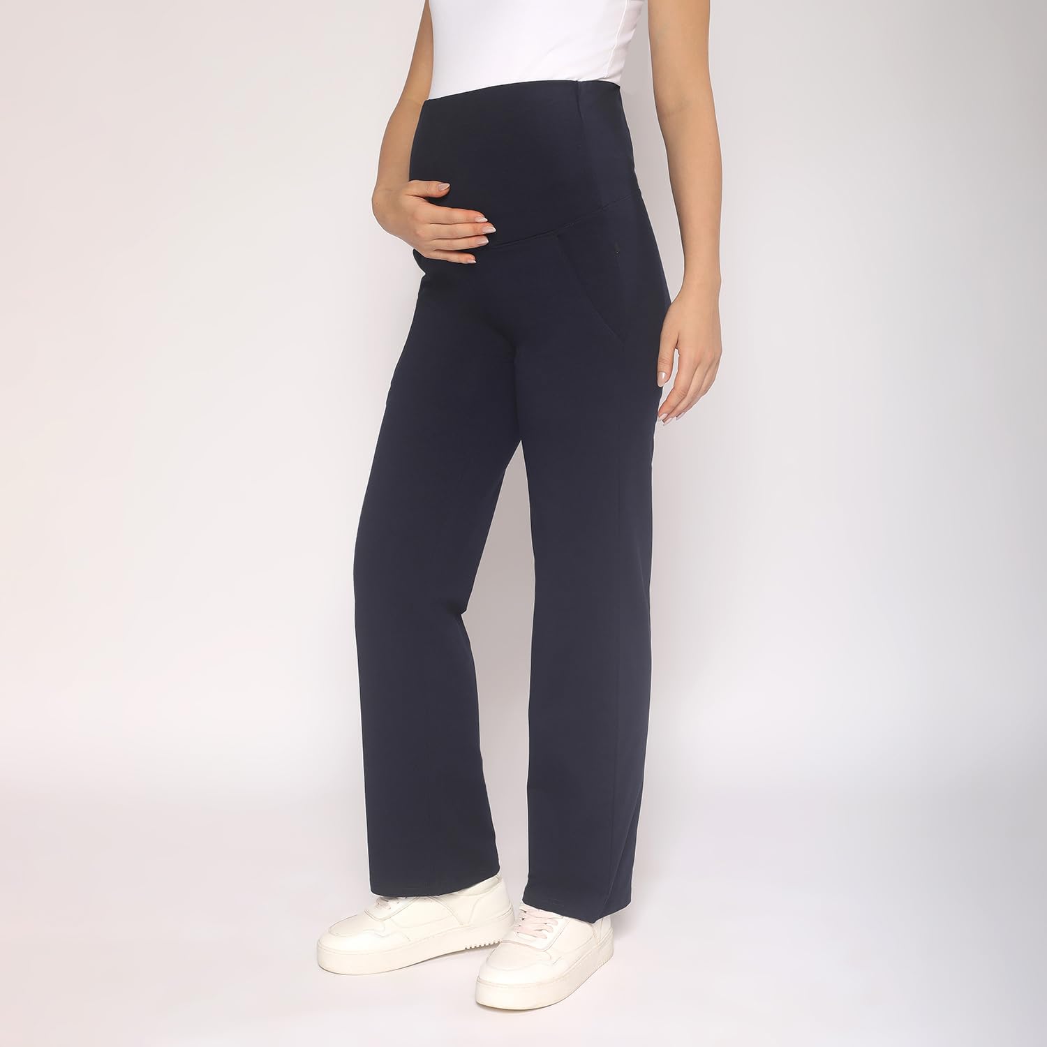 MomToBe Women's Cotton Maternity Track Pants/Pregnancy Track Pants/Maternity Trouser for Pre and Post Pregnancy (Medium) Navy Blue - Image 3 thumbnail