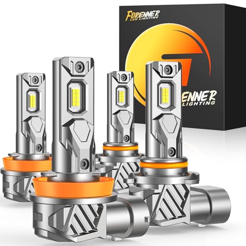 Image of FORENNER H11 9005 Light Bulb Combo, 800% Ultra Brightness 6500K Cool White, 1:1 Mini Size H11 /H8 9005 /HB3 Fog light Bulbs Kits, Plug‑and‑Play, IP68 Waterproof, Pack of 4.