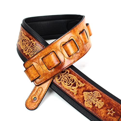 Walker And Williams GB-23 Latigo Sangle rembourrée en cuir Motif fleur de lys et chaîne française Marron clair - Les Beatles, Paul McCartney, John Lennon, RIngo Starr, George Harrison Walker And Williams GB-23 Latigo Sangle rembourrée en cuir Motif fleur de lys et chaîne française Marron clair – Image 4