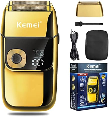 KEMEI Electric Razors for Men, LCD Display Cordless Men's Razors, USB Rechargeable with Pop-up Beard Trimmer Best Worldwide Travel Gift, Model KM 2028, Gold