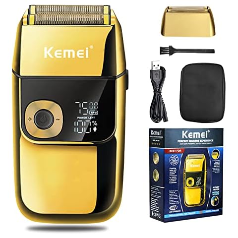 Kemei Electric foil Shaver for Men,Cordless Precision Rechargeable Beard Trimmer,Washable,USB,LED dispaly Lithium Titanium Foil Shaverswith Travel Case Cover