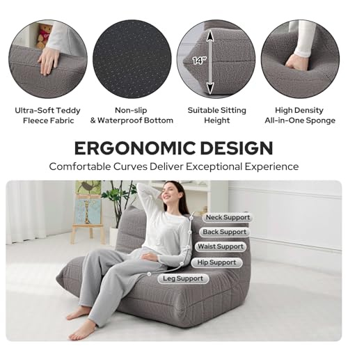 Image of HABUTWAY Bean Bag Chairs Fireside Lazy Floor Sofa,2 Seater,Grey