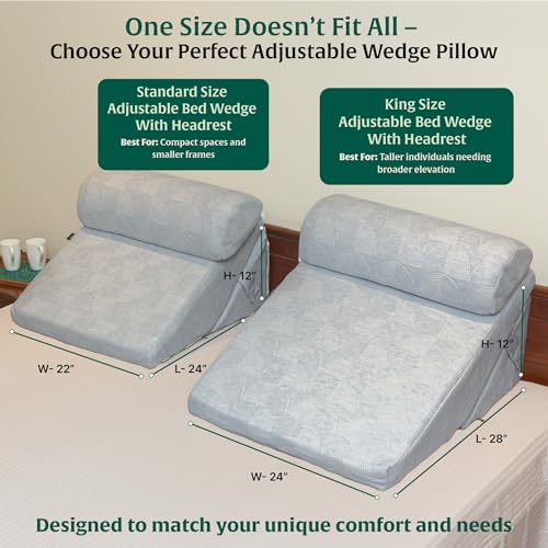 Image of The White Willow Memory Foam & HR Foam Incline Pillow - Back Support for Acid Reflux & GERD Relief, Sitting & Leg Elevation Cushion, Adjustable with Headrest, Blue, King Size, 12 inch H