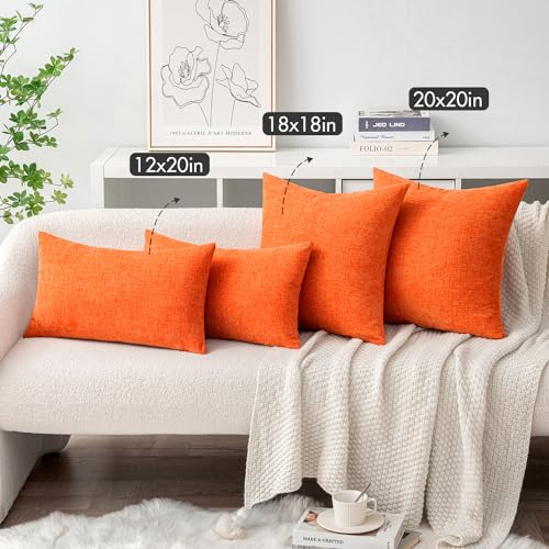 Image of MIULEE Pack of 2 Bright Orange Throw Pillow Covers 20x20 Inch Soft Chenille Pillow Covers for Sofa Living Room Couch Fall Home Decor Solid Dyed Cases