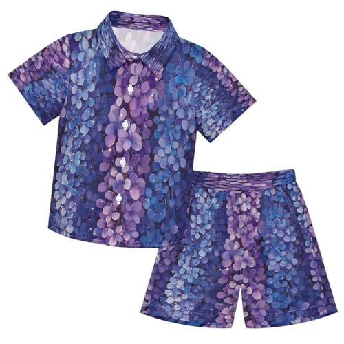 Boccsty Blue Wisteria Purple Lavender Flower Boy Summer Shorts Sets Hawaiian Toddler Boys T-Shirt & Pants 2 Pcs 3T