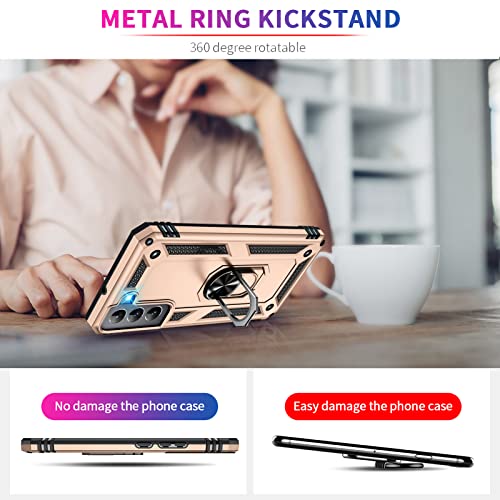 Image of Vaki for Samsung Galaxy S22 5G Case with Built in Screen Protector Military Grade Hard Rugged Cover Heavy Duty Armor Galaxy S22 Phone Cases with Metal Ring Kickstand Shockproof (Gold)