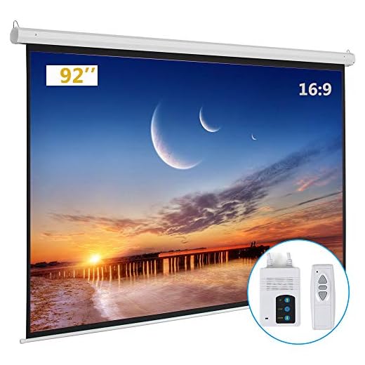 Kshioe Motorized Projector Screen with Remote Control, No Wrinkles, Without Dents, HD Screen, for Home Theater Office Classroom TV Usage (92inch 16:9)
