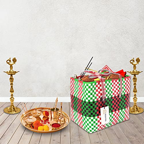 Image of Arnavira Handmade Multipurpose with Lid 7.5L Used as Lunch Lunch Bag Tiffin Bag for Office,School & Travel (25x13x22) (Red Green, Small)