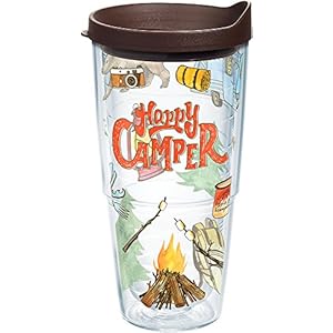 Tervis Happy Camper Tumbler with Wrap and Brown Lid 24oz, Clear