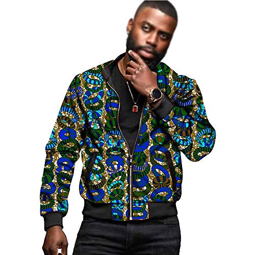 Mens Jacket African Dashiki Print Classic Zipper Biker Bomber Jacket Short Coats Outwear 576 S