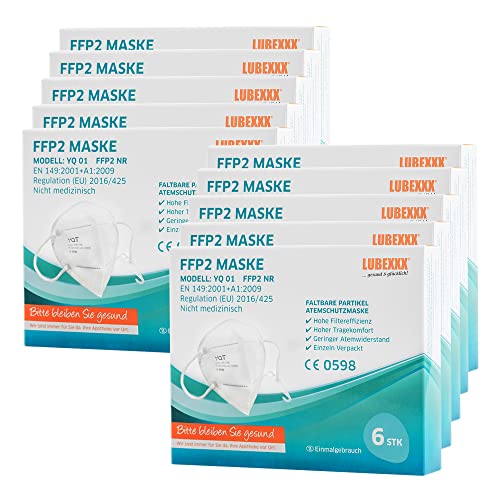 LUBEXXX FFP2 Atemschutzmaske Staubschutzmasken hygienisch einzelverpackt CE Stelle zertifiziert Mundschutzmaske EU 2016/425 (60 Stück) Cover