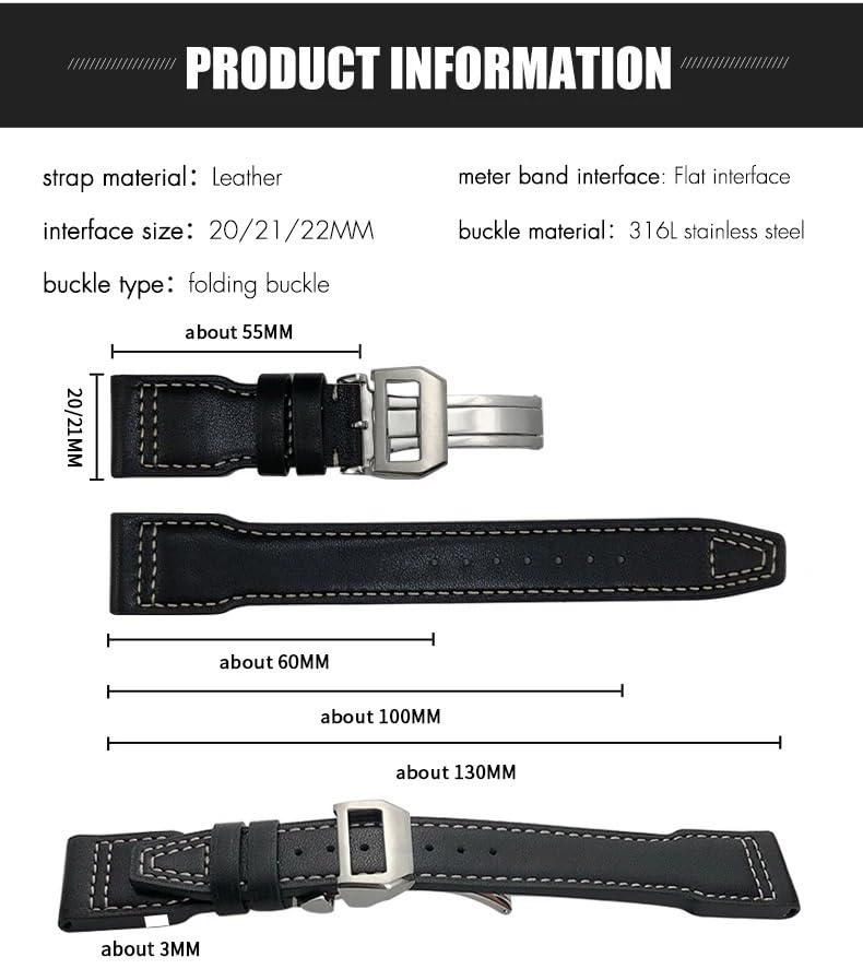 Gruby pasek do zegarka ze skóry cielęcej 21mm 22mm dla IWC Big PILOT Spitfire IW5009 IW3777 nity pasek do zegarka ze skóry bydlęcej