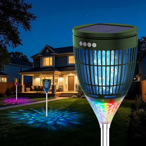 Image of Rossetta Solar Bug Zapper Outdoor, Fly Zapper with Flame & Projector Light