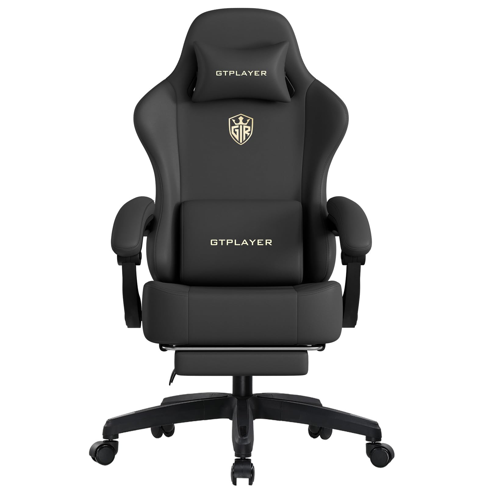 GTPLAYER Gaming Chair, Ergonomic Computer Chair with Footrest and Lumbar Support Height Adjustable Home Office with 360°-Swivel Seat and Headrest Black