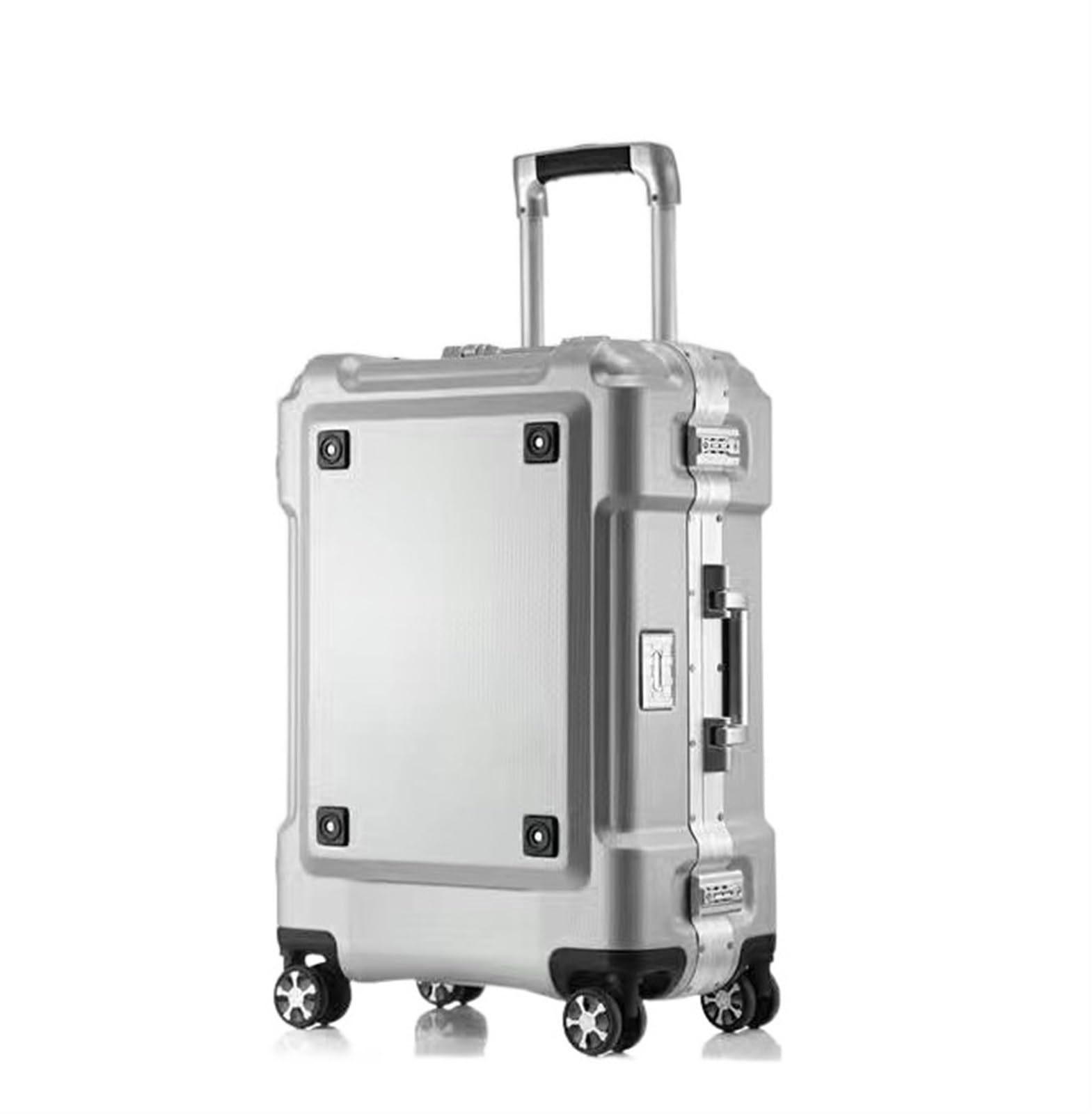 Koffer, Gepäck, Aluminiumrahmen, Trolley-Koffer, Trolley-Koffer, Reisekoffer, stilvoller, einfacher Gepäck-Boarding-Koffer mit Wasserbecherhalter, großer Koffer (Farbe: Silber, Größe