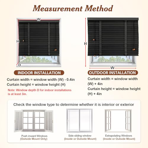2" Slats Black Wood Blinds for Indoor Windows, Custom Wood Window Blinds, Wooden Venetian Horizontal Blinds & Shades for Indoor Windows, Office, Living Room, Bedroom