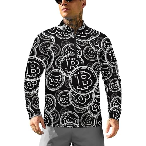 Bitcoin Currency Symbol Men's Rash Guard Long Sleeves Quick Dry Fishing Workout Shirts with Zipper