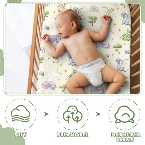 Image of VitalCozy 4 Pcs Watercolor Dragon Crib Sheet Set Newborn Bedding Nursery Baby Sheets for Girl Boys Baby Gifts for Standard Crib and Toddler Mattresses, 52 x 28 x 8 Inches