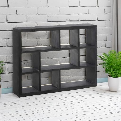 MyGift 9 Compartment Vintage Solid Wood Shadow Box, Wall Mountable Curio Display Case, Freestanding or Floating Shelf for Collectible Figurines, Succulents (Matte Black) by MyGift - Image 5