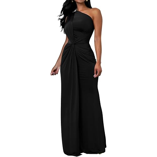 Memoriesea Women's Elegant Sleeveless One Shoulder Bodycon Evening Cocktail Maxi Dress