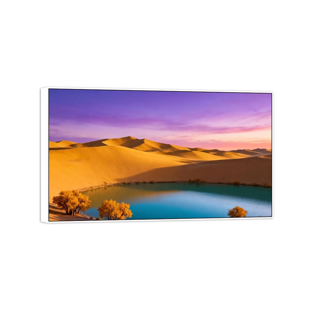 OZPWBVY Landscape Canvas Prints Desert Lake Home Decor 20x35cm White Frame