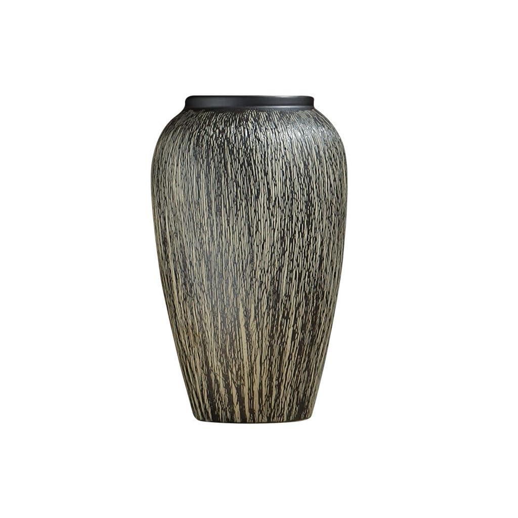 EINES Ceramic Vase Ornaments Living Room Flower Arrangement Chinese Style Entrance Device Retro Coarse Pottery Jar(B)