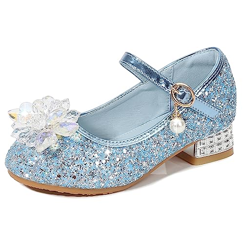 Eleasica Fille Chaussures de Princesse Elsa Reine des Neiges Chaussures pour Déguisement Cadeau Soirée Mariage Noël Carnaval Sandales à Talon Haut Bout Fermé...