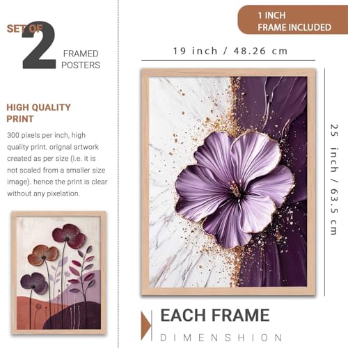 Image of kotart BLUE flower Art Wall Painting modern Home Decoration With Frame For Living Room Bed Room Hotel Wall Decor Digital Reprint Set of 2 (19X25 INCH)