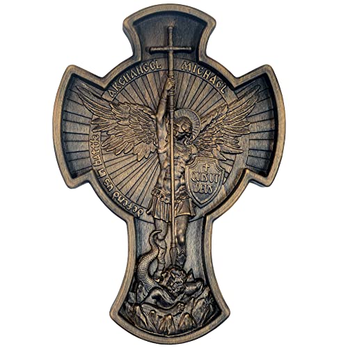 Royal Wooden Collection Wall Cross Keeper Archangel Michael wood carved Hanging Icon. Christian Gift idea for men (small)