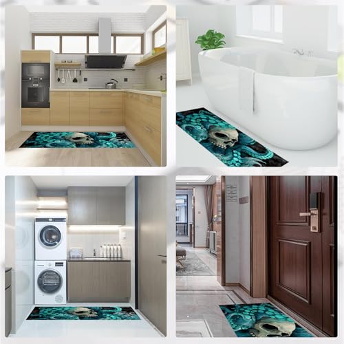 Tapis de cuisine antidérapant lavable protège sol turquoise vagues - 8