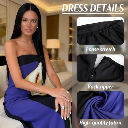 Image of Zwirelz Women Strapless Maxi Dress Boho Floral Print Flowy Long Tube Dress Off Shoulder Loose Beach Sundress
