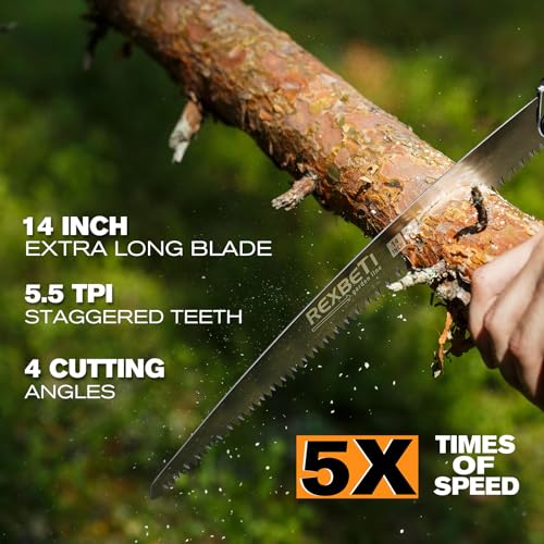REXBETI-Folding-Saw-Extra-Long-14-Inch-Blade-Backpacking-Saw-for-Hiking-Camping-Dry-Wood-Trimming-Pruning-Saw-With-4-Cutting-Angle-Hard-Teeth-Large-Folding-Saw-with-SK-5-Steel