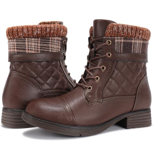 Image of STQ Womens Combat Boots Lace Up Ankle Booties With Side Zipper Fall Winter