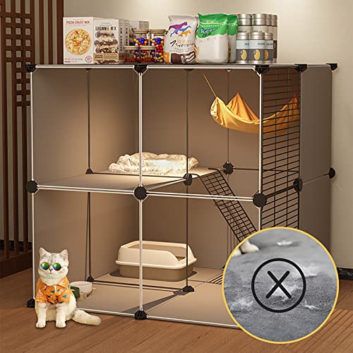 Katzenkäfig Indoor DIY Katzenlaufstall Abnehmbares Metall mit Katzentoilette Hängematte Faltbar und einfach zu montieren Idealer Übungsraum für 1- 2 Katzen oder Kleintiere-3