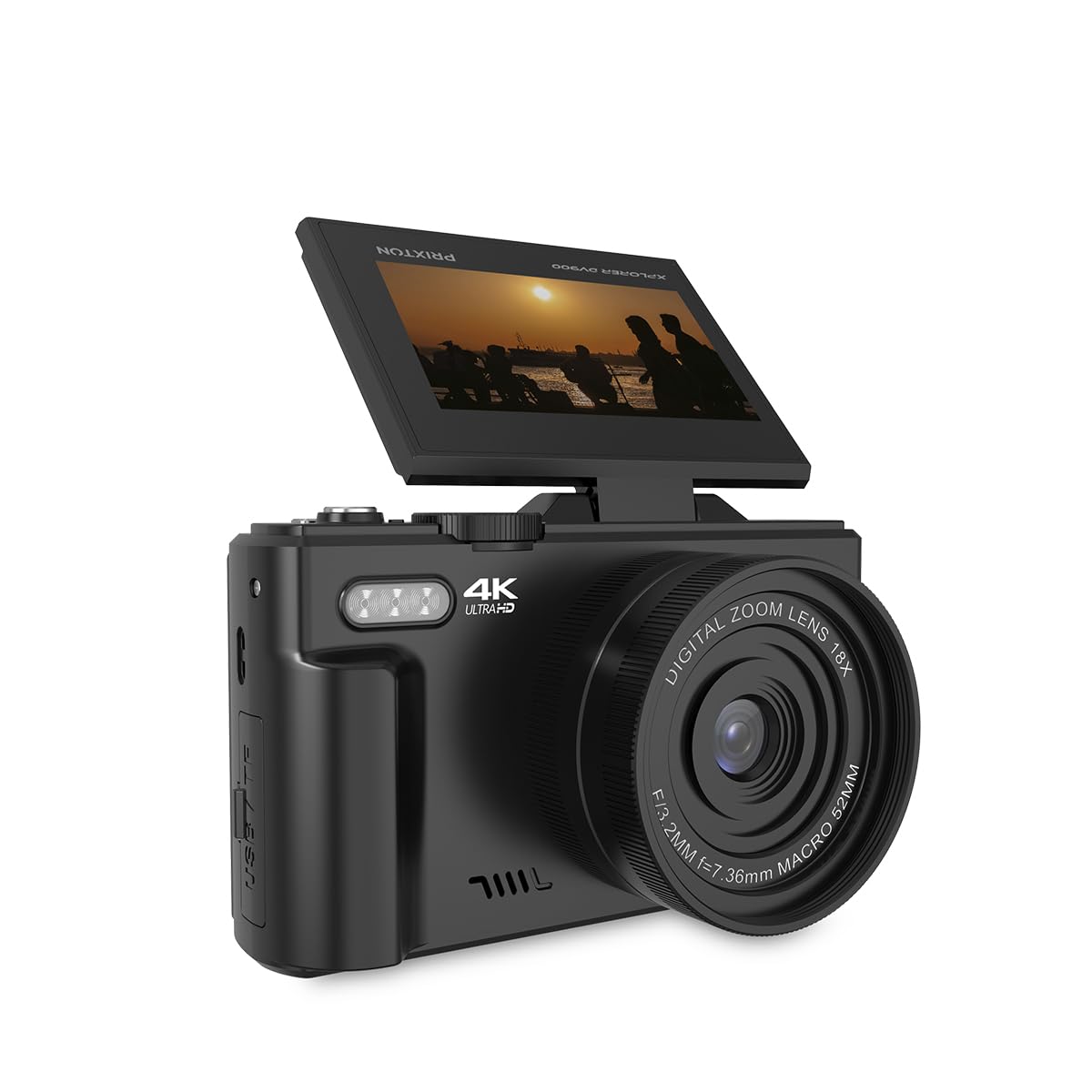 Prixton Digital Cam XPLORER DV900, WiFi, App Mobile, Schermo LCD IPS Flip, Risoluzione 4K e 64MP, 9 Funzioni foto e video, Batteria Rimovibile, Autonomia 90 minuti, Schede SD fino a 256GB (Nero)