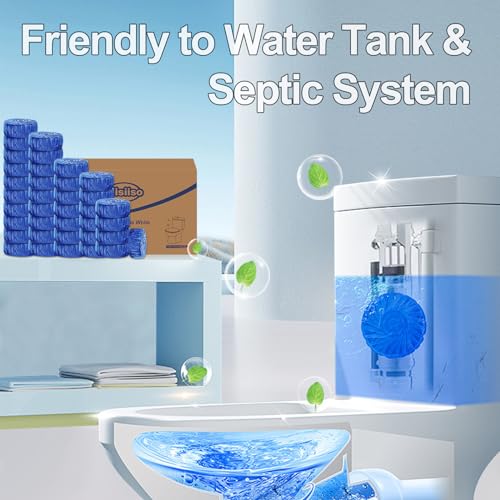 Image of KIISIISO Automatic Toilet Bowl Cleaner Tablets Blue 72 Pack, Drop-In Tank Cleaner for Bathroom, Prevent Stains & Deodorize, Septic Safe, Long-Lasting Cleaning Tabs - Fresh Scent