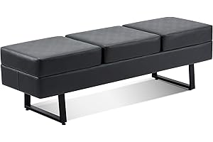 Lobby Bench: BarberPub Waiting Room Faux Leather Upholstered Lobby Chair for Salon