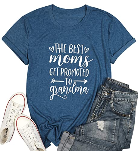 Women Best Moms Shirt Get Promoted to Grandma T Shirt Grandmother Gift Shirt Short Sleeve Casual Tee Top